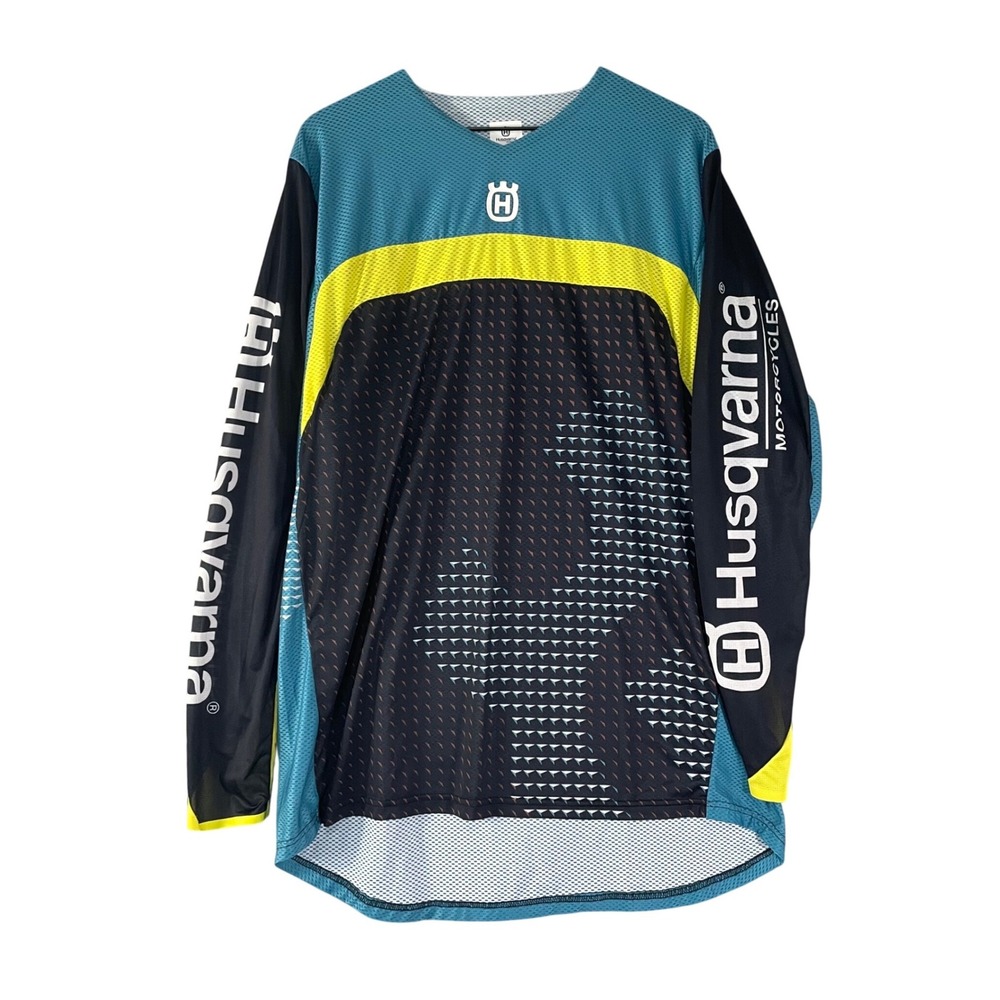 Husqvarna Riot MX Jersey Mens XL Teal Navy Yellow Motocross Dirt Bike Shirt